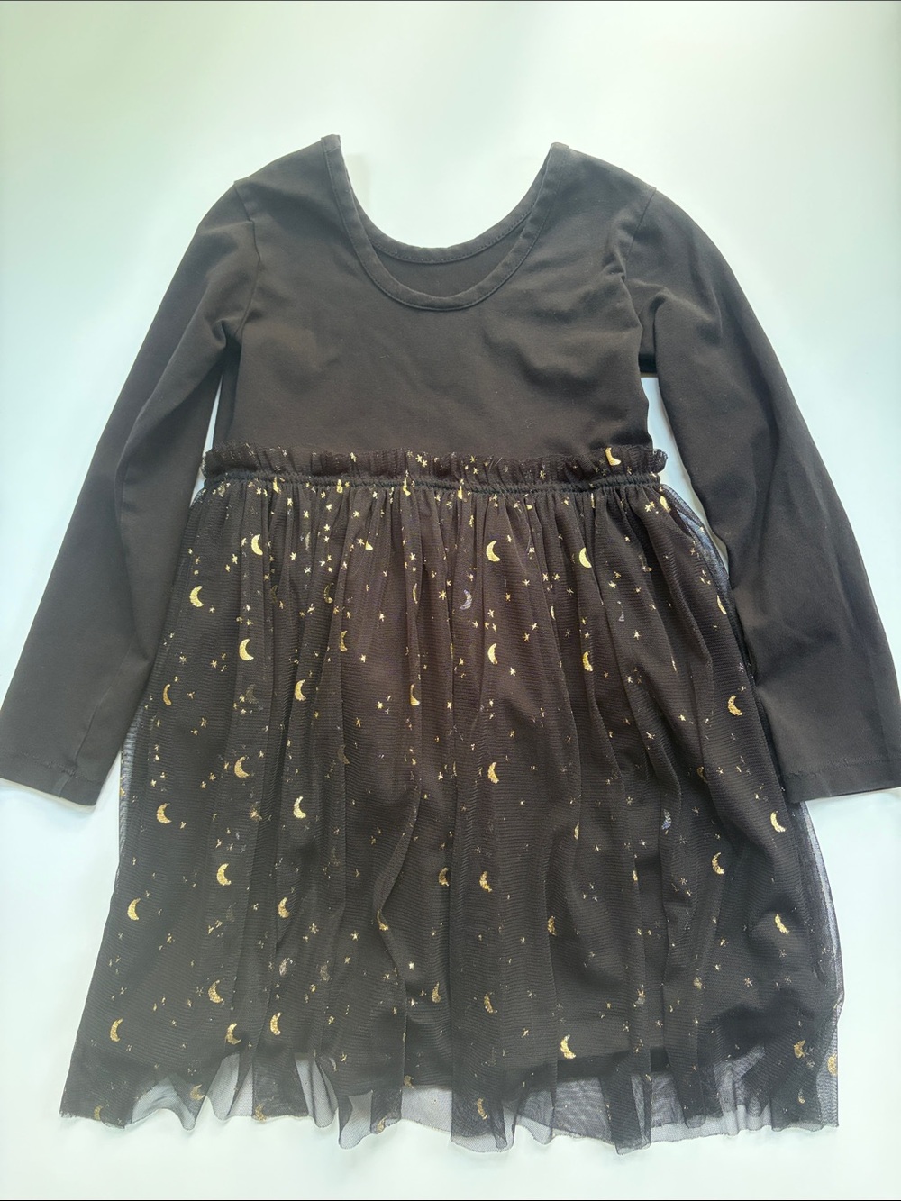 Hanna Andersson Black Long-Sleeve Tulle Dress with Gold Moon Print